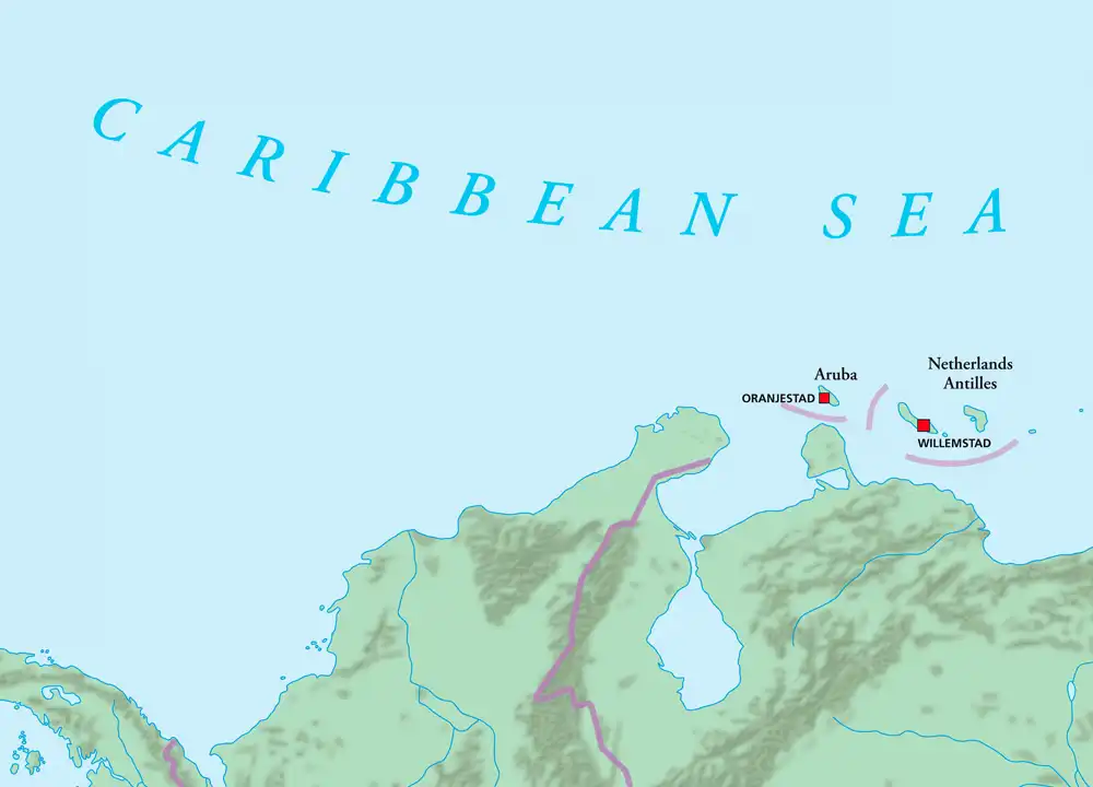 Ligging van Aruba in de Caribische Zee